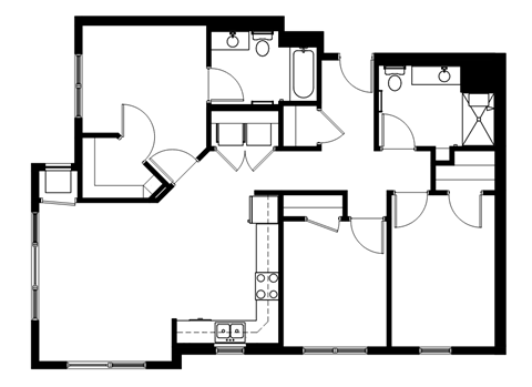 a floor plan of a house with a bedroom and a living room
